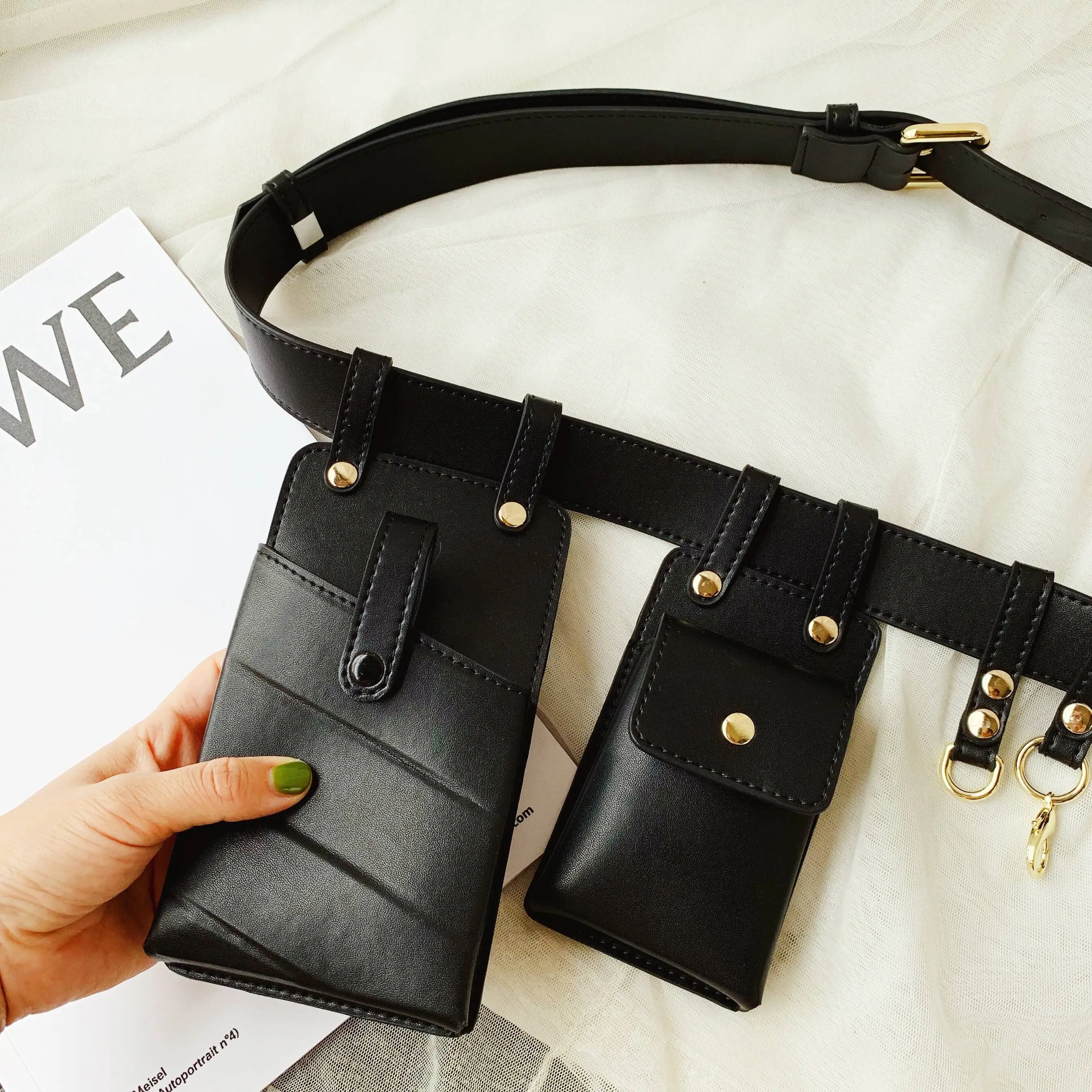 2019 поясная сумка женская черная поясная сумка роскошная кожаная нагрудная Сумка Черный цвет новая модная Высококачественная поясная сумка