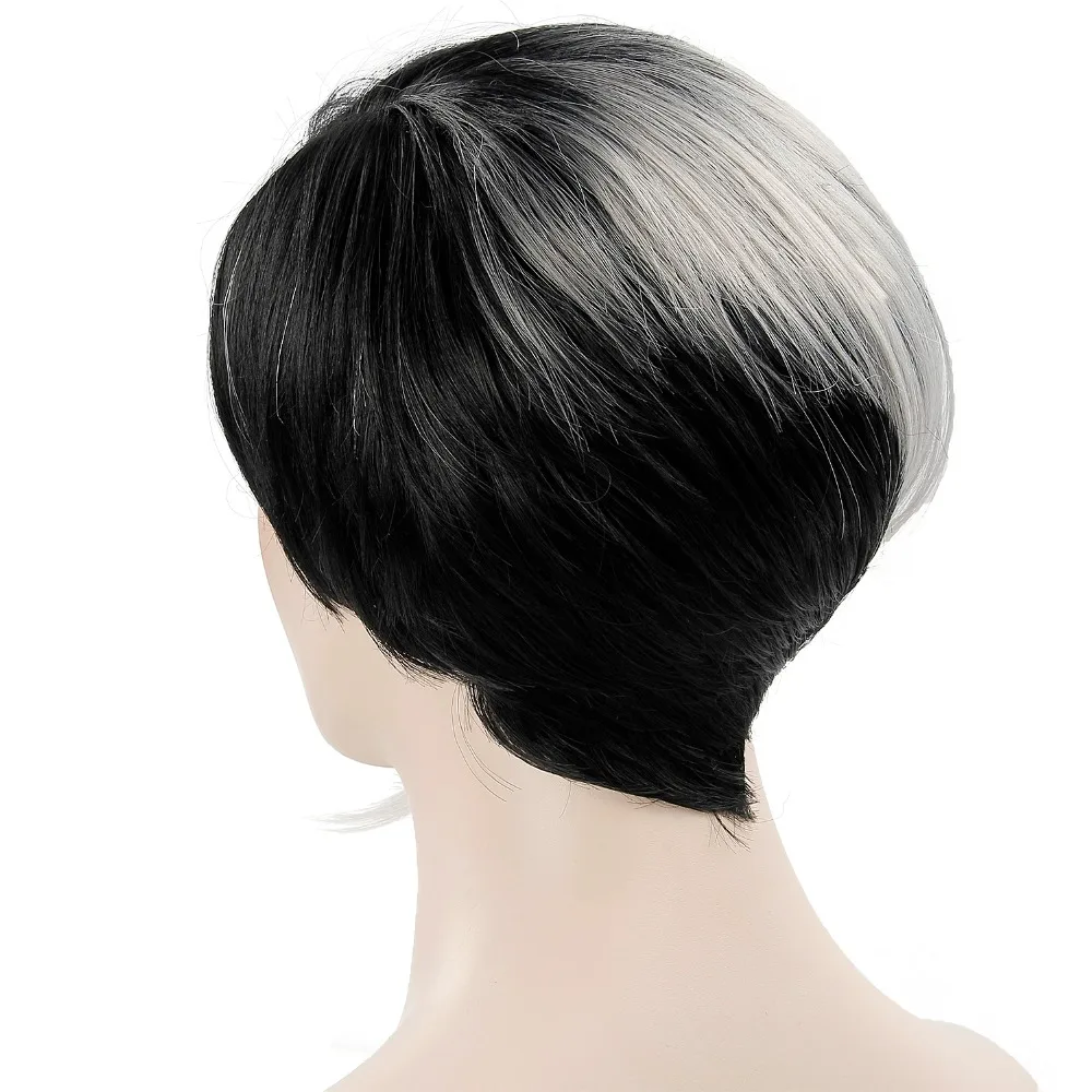 Pelucas negras cortas para mujeres pelucas de pelo sintético mujer fibra resistente al calor Color mezclado Ombre gris peluca Cosplay Pelucas negras cortas para mujeres pelucas de pelo sintético mujer fibra resistente al calor Color mezclado Ombre gris peluca Cosplay