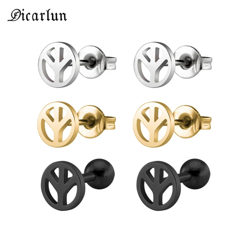 Дикарлун знак мира серьги золото серебро черный украшение из нержавеющей стали для женщин мужские сережки-гвоздики символ мира Антивоенный подарок
