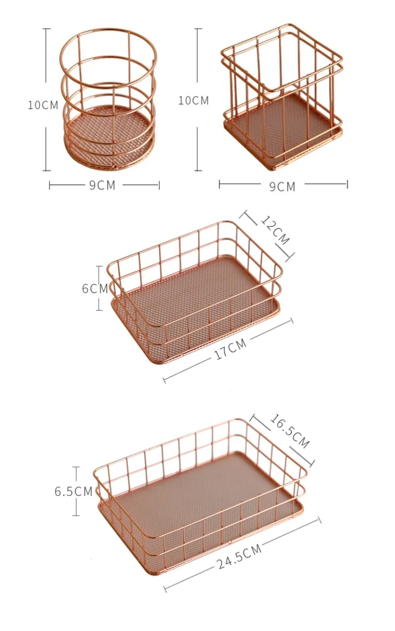 NOOLIM нордическая 4 размера розовая Золотая железная ручка карандаш корзина для хранения кухня ванная комната держатель для хранения косметики Настольный Органайзер