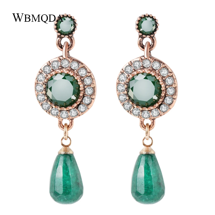 

Ethnic Green Natural Stone Crystal Long Wedding Women Earrings Vintage Bohemian Party Accessories Fashion Water Drop Earrings