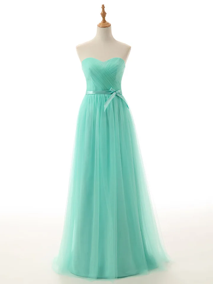 Long Tulle Pleated Bridesmaid Dress