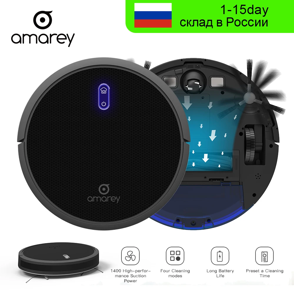 

Amarey Vacuum Cleaner Robot Free Russian Warehouse Quiet Cleanup For Home 4 Modes Of Remote Operation Black Vacuum Robot A800