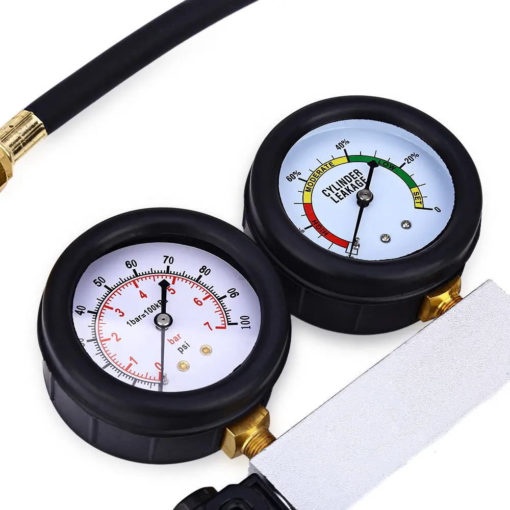 Car Engine Cylinder Leakage Tester Dual Pressure Gauge Diagnostic Kit Double Gauge System Case Compression Leakage Detector