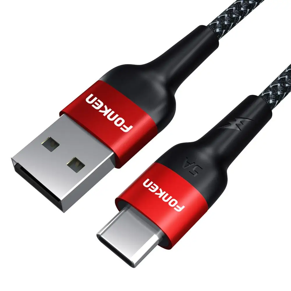 FONKEN 5A usb type-C кабель 40 Вт Супер зарядка USB C провод для HUAWEI P30 MATE 20 PRO быстрое зарядное устройство type-C 1 м 2 м кабели для телефонов Android - Цвет: Red 5A cable