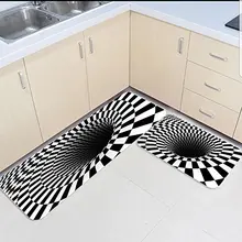 Комплект кухонных ковриков и ковриков из 2 предметов, абстрактный геометрический вихрь, черный и белый цвета, для украшения дома, Нескользящие Коврики для спальни, гостиной