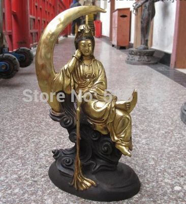 

Fast Shipping 15"China Buddhism Temple Bronze Kwan-Yin Bodhisattva on Moon Goddess statue