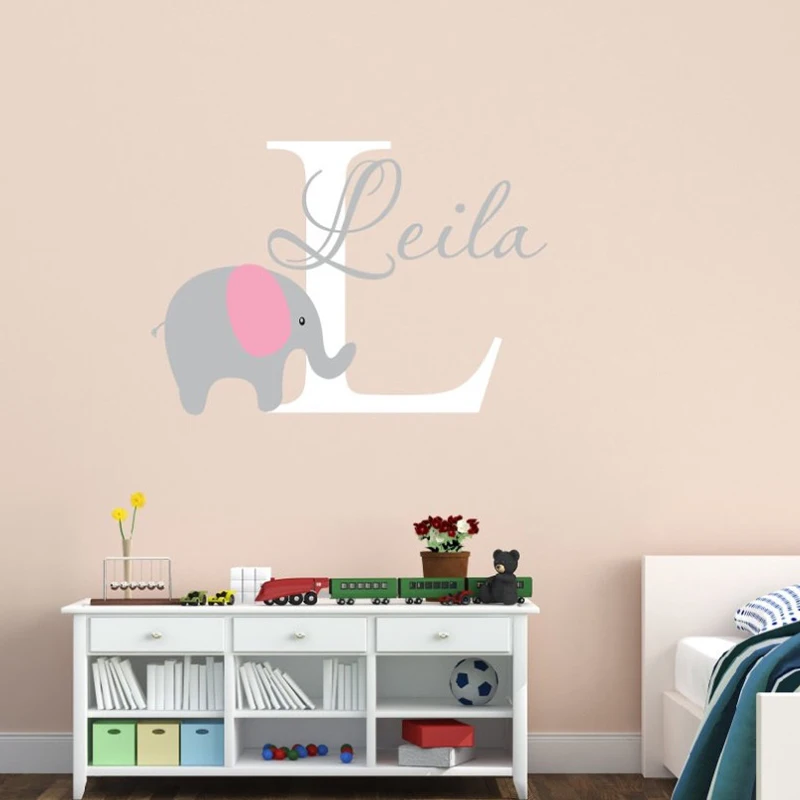 Elephant Bubbles Nursery Wall Decal Custom Name Baby Room Decor
