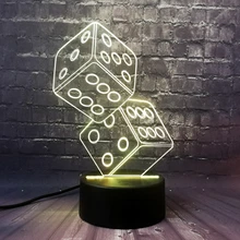 Азартные игры numuber двойной кости 3D светодиодный USB настольная лампа Иллюзия сенсорный RGB светодиодный Ночной светильник, художественное украшение для детей Рождественский подарок игрушка