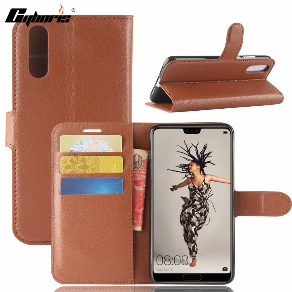 

Cyboris Lichee Flip case for huawei P20 cover Lichee Flip Holster PU Leather cover case with card slot holders stand function
