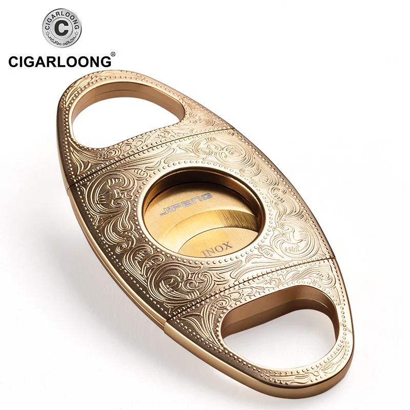

Bronze Silver Color Embossed Design Hole Dia. 24mm Metal Cigar Cutter Guillotine Cigarette Cutting Tool with Gift Box CC-1902