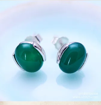 

KJJEAXCMY fine jewelry S925 Sterling silver jewelry small and cute green agate simple special price female ear nail