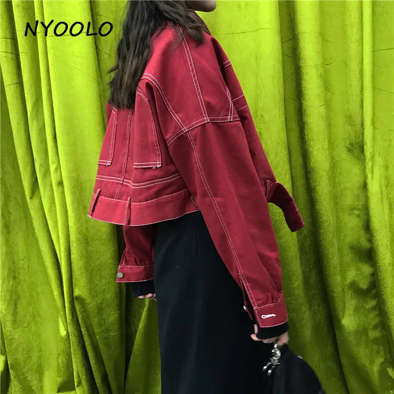 NYOOLO High street Базовая куртка с рукавом-фонариком Повседневная однобортная короткая джинсовая куртка с длинным рукавом женская одежда верхняя одежда