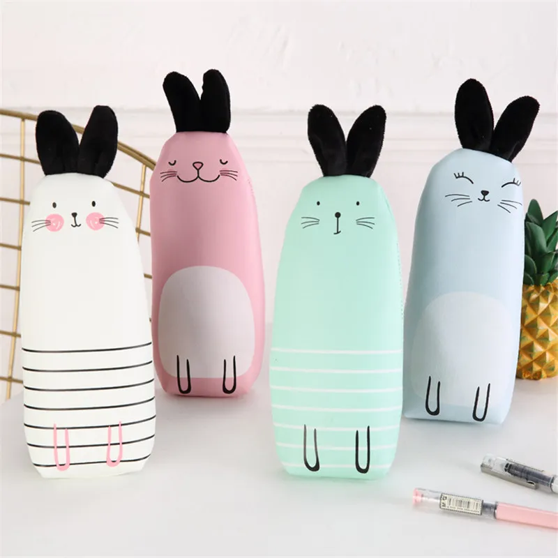 

New Cartoon PU Leather Rabbit Pencil Case Large Capacity Pencil Bag School Supplies Cute Pen Box Storage Pouch Kawaii Stationery
