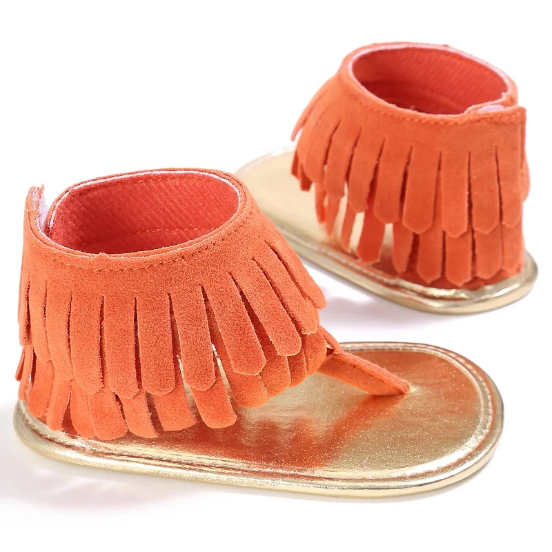 Летние сандалии для маленьких девочек дышащая обувь с кисточками Нескользящие Вьетнамки Сандалии для новорожденных от 0 до 18 месяцев - Цвет: Оранжевый