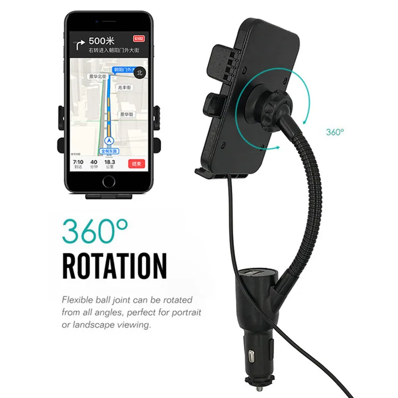 Универсальное автомобильное беспроводное зарядное устройство Qi с двумя Usb