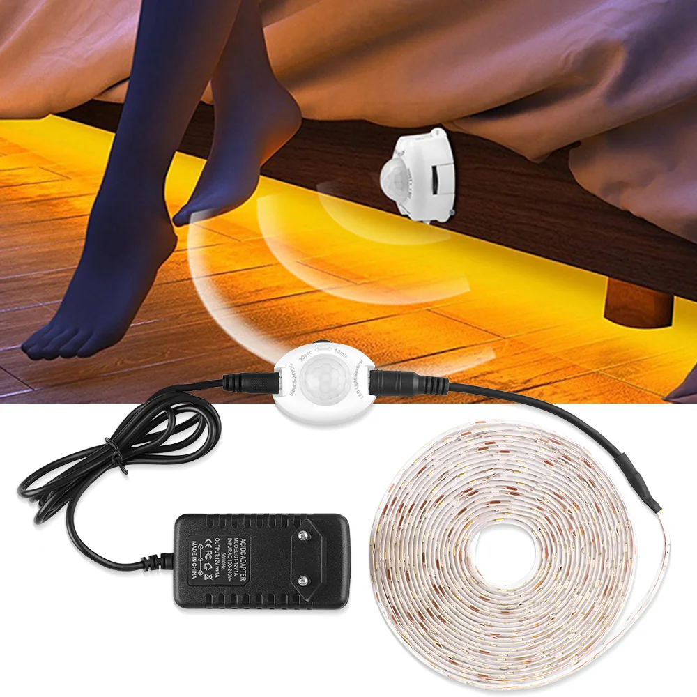 

DC 12V LED Strip Motion Sensor Light Auto ON/OFF Flexible LED Tape 1M 2M 3M 4M 5M SMD2835 Bed light For Closet Stairs Kitchen