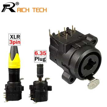 

10pcs Dual Functions 3Pin XLR Female Jack Socket Panel Mount + Audio Jack 6.35mm Female Connector Professional Speaker Plug