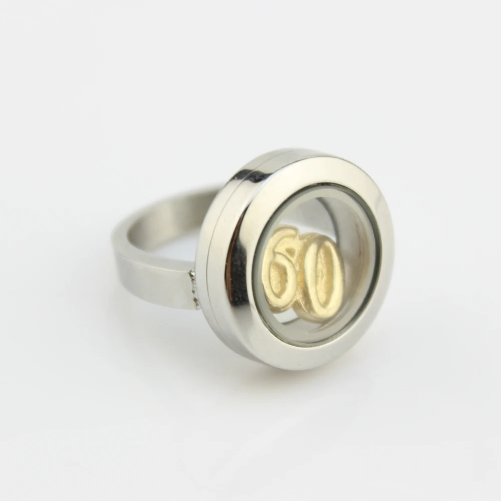 20mm 316l Stainless Steel Round screw twist Floating Locket Rings with 60 floating charms for