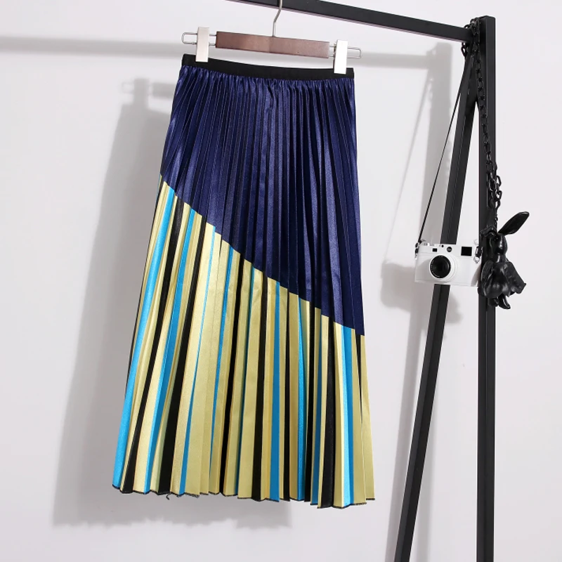 

Women Elastic High Waist Midi Skirts Womens A Line Skirt Fashion Streetwear 2019 Women Skirts Summer Autumn Long Pleated Skirt