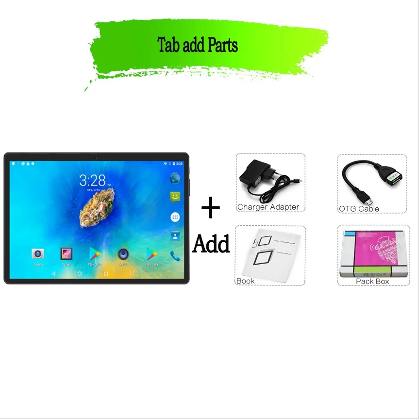 Tab add Parts 10 дюймов, 3G, мобильный телефон, вызов, sim-карта, планшеты, ПК, Android 7,0, четыре ядра, 4 Гб+ 64 ГБ, планшет, ПК, встроенный 3G, WiFi, gps, Bluetooth, FM, ips - Комплект: Tab add Parts