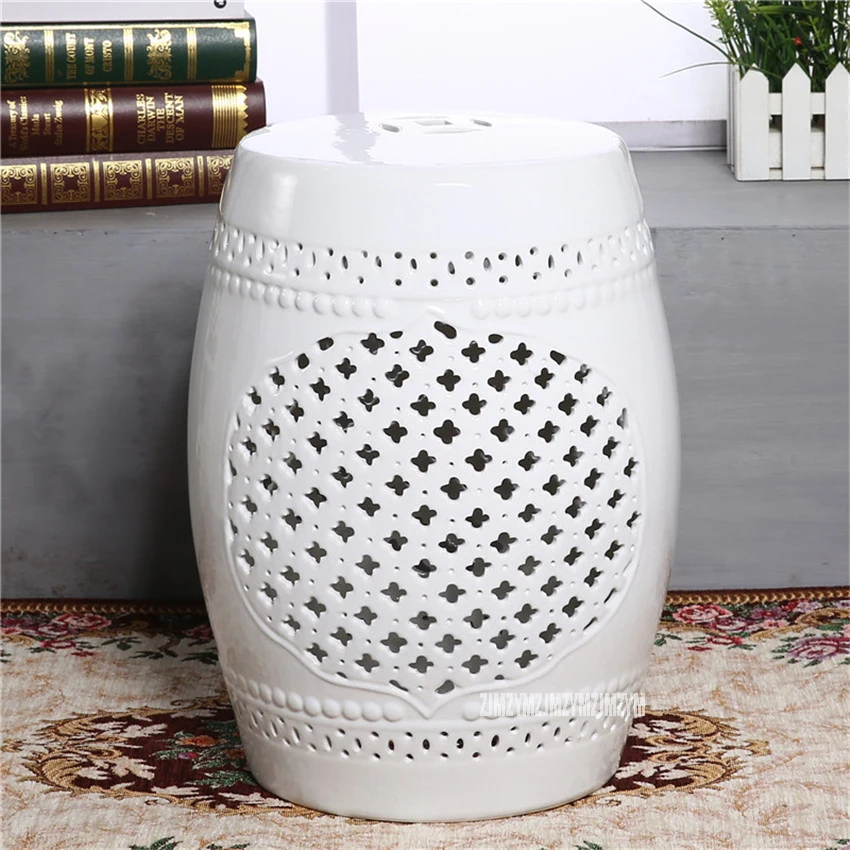 

Modern Simple Style 45cm Height Hollow Ceramic Low Drum Stool Change Shoes Chinese Ceramic Home Decor Living Room Makeup Stool