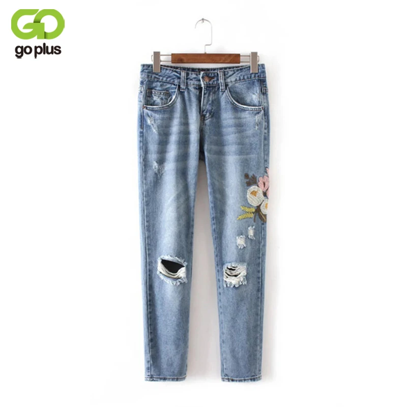 3D Flowers Ripped Women Jeans Pants 2019 Vintage