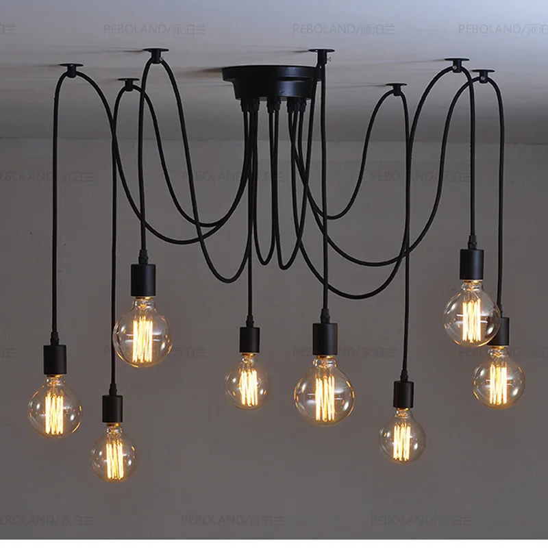 

Retro Loft Black Spider Pendant Lights Adjustable Vintage Pendant Lamps Industrial 8 head Ceiling Lamps