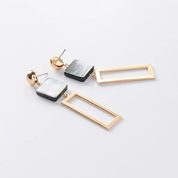 

2017 Handmade Geometric Earrings For Women Boucle D'oreille Alloy Hollow Rectangle Square Shell Pendientes Mujer Moda