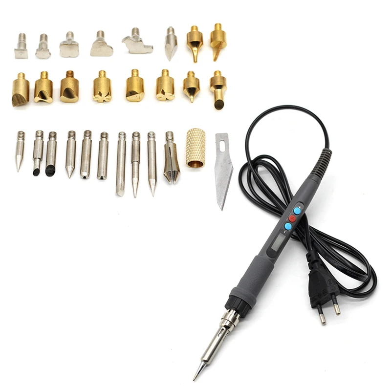 

60W Ac 220 Digital Display Wood Burning Soldering Irons Crafts Tools Pyrography Pen Machine Kit Set Eu Plug