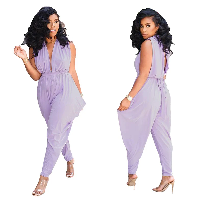 Echoine Sexy Jumpsuit Deep V-neck Sleeveless Long Pants Playsuit Rompers Womens Jumpsuit Overalls With Belt Plus Size 2 XL Echoine Sexy Jumpsuit Deep V-neck Sleeveless Long Pants Playsuit Rompers Womens Jumpsuit Overalls With Belt Plus Size 2 XL