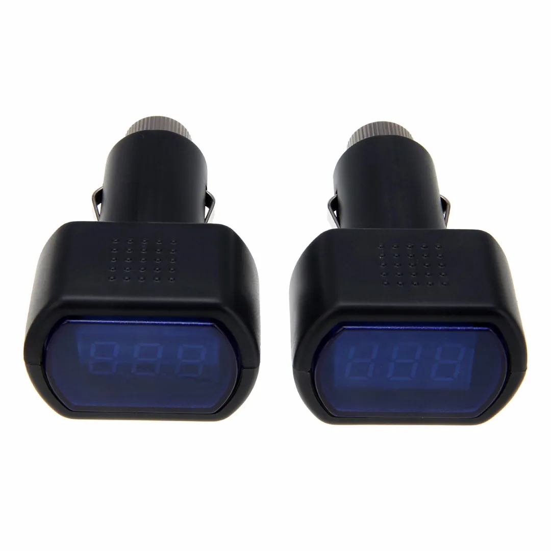 2pcs DC 12V 24V LED Auto Car Battery Volt Voltage Meter Gauge Cigar Lighter Plug Black