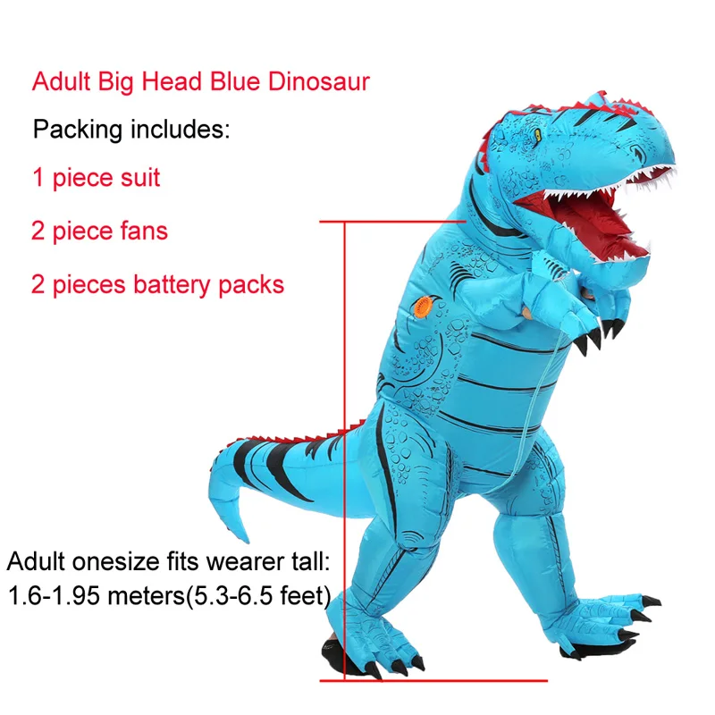JYZCOS динозавр T REX надувной костюм для женщин и мужчин Детский карнавальный костюм для Хэллоуина карнавальный костюм талисман вечерние Purim костюм - Цвет: Big head blue