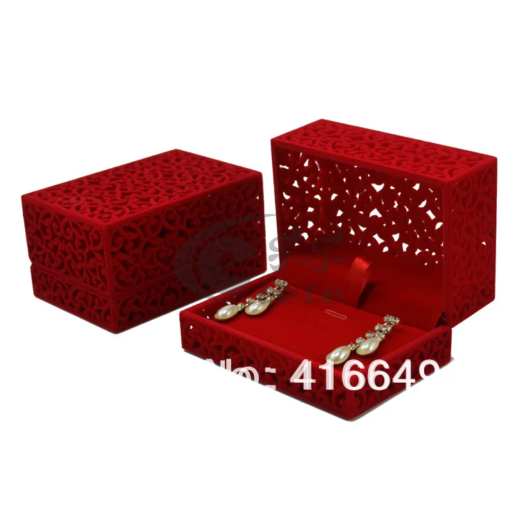 

Wholesale 8.6x5.8x4.7 cm 6pcs/Lot Chinese Classical Hollow Out Red Jewelry Earrings Box, Free Shipping Engraved Earrings Case
