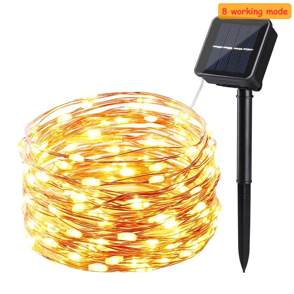 

8 modeSolar Powered String Lights 50LED 100 led 200 led lamp Copper Wire Outdoor Fairy Light for Christmas Garden Holiday Decora