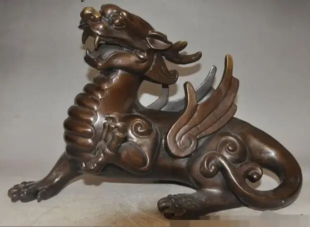 

S01677 17"Chinese Bronze Evil spirits Kirin Unicorn Brave troops Pixiu fly Beast Statue (B0413)