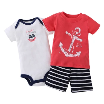 

2019 New Cotton Baby Clothing Set Rompers Boys Hot Sale Striped Clothes Summer Style Sets 3 Pieces/set=1 Body Suit + 1 Romper