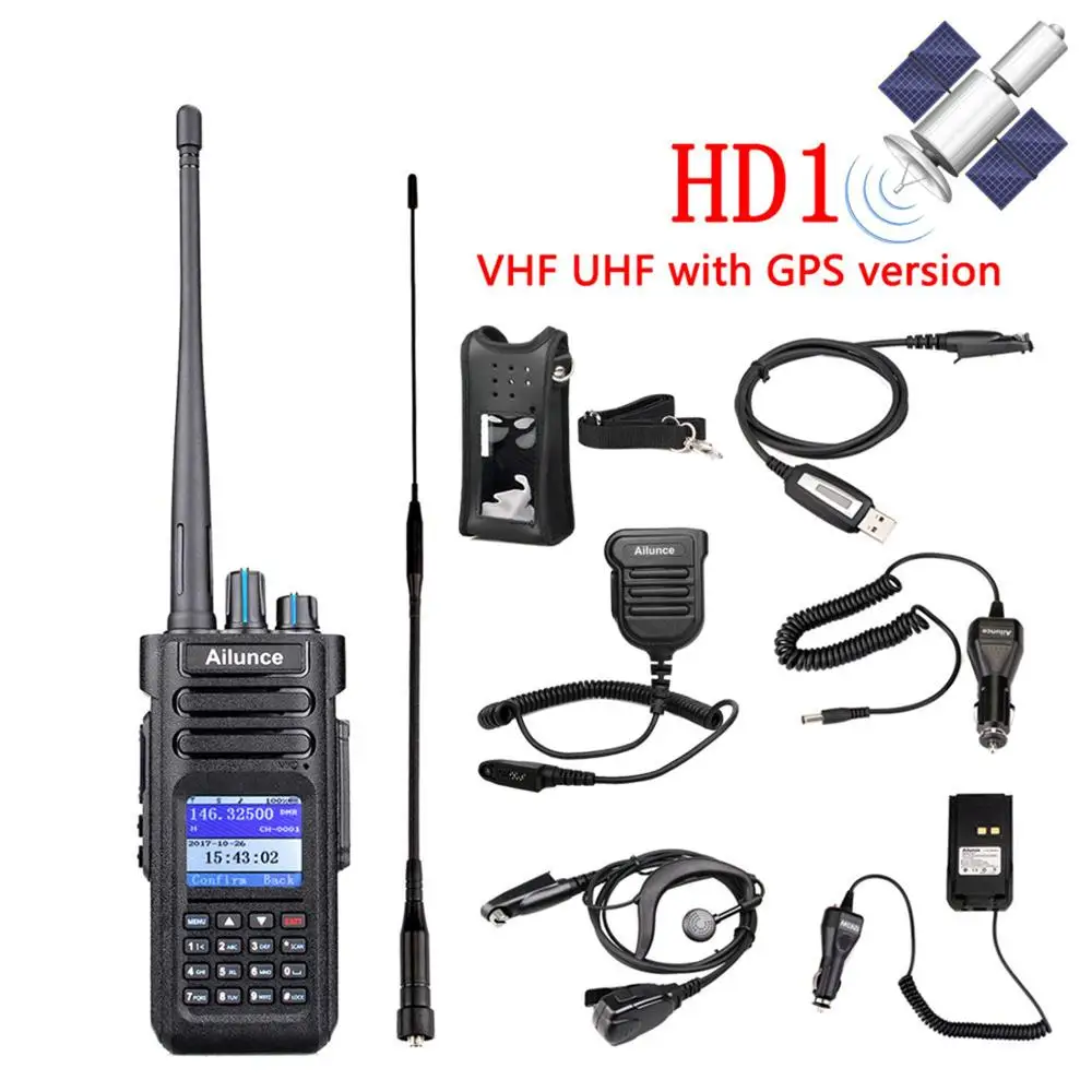 Retevis Ailunce HD1 DMR цифровая рация IP67 водонепроницаемый двухдиапазонный VHF DMR Ham любительская радиостанция+ аксессуары - Цвет: with GPS