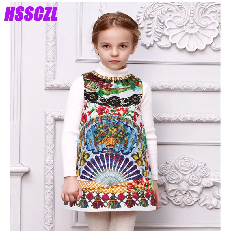 

3-15 age Girls Dresses 2017 new Cotton Floral Children 's Princess girl Dress High - end Spring Autumn sleeveless kids clothes