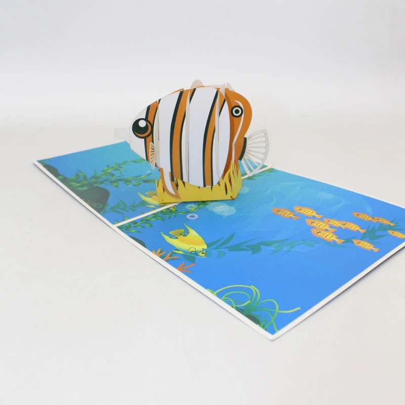  3D Laser Cut Handmade Colorful Cartoon Ocean Flounder Paper Invitation Greeting Card Postcard Kids  - 33021047041