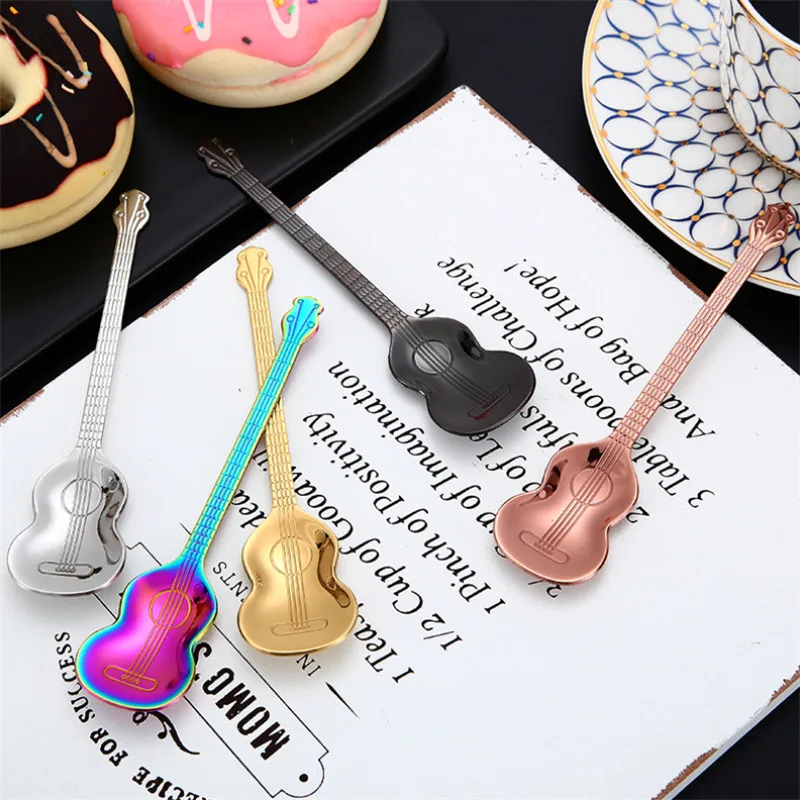 

1 PCS Stainless Steel Coffee Spoon Guitar Shape Music Theme Tea Stirring Spoon Ice Cream Dessert Scoop Teaspoon Flatware Gift