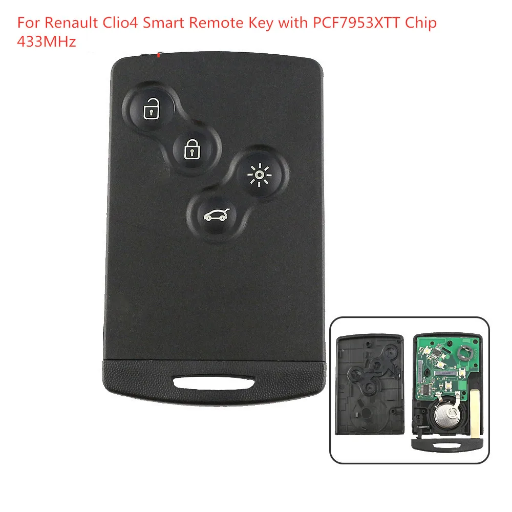 

RIOOAK 4 button keyless Renault Remote smart key 433mhz hitag AES 7953 chip for renault Clio 4 key Hand free after 2013 key