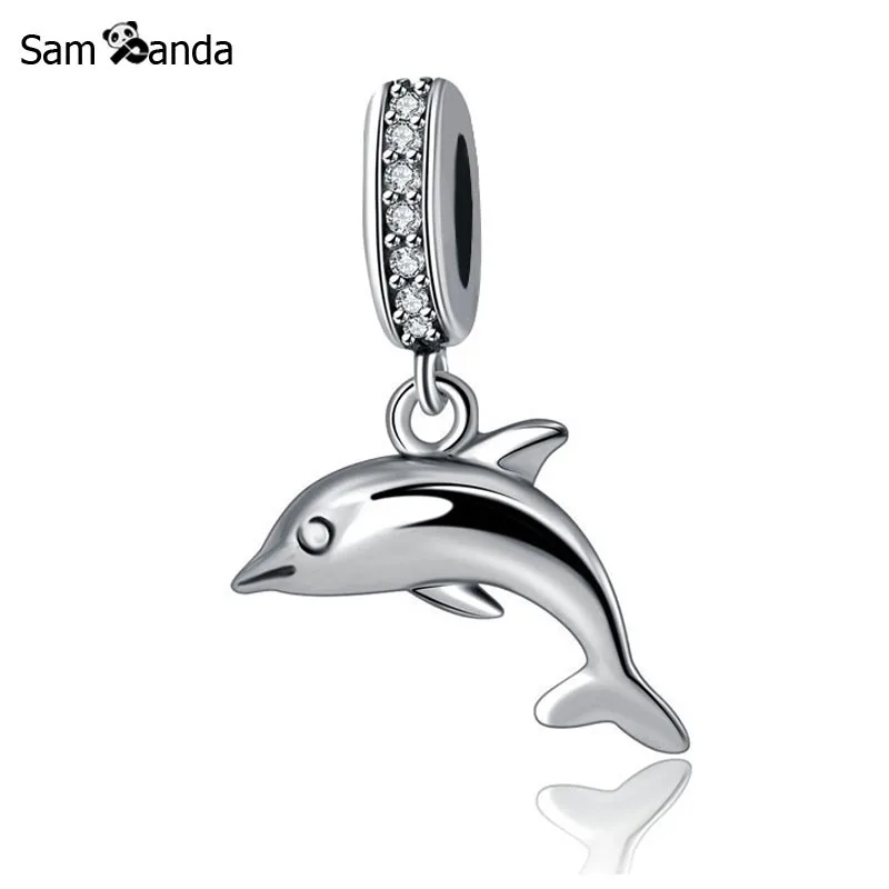 

Original 925 Sterling Silver Beads Charm Playful Dolphin Pendant Charms With Crystal Fit Pandora Bracelet For Women DIY Jewelry