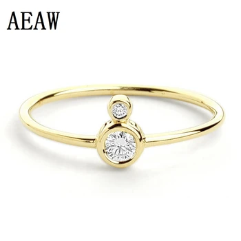 

Real Round Shape Natural Diamond Rings 0.12ct 3mm&1.3mm Two-Stones Style Bezel Setting Ring 14k Yellow Gold Jewelry For Women