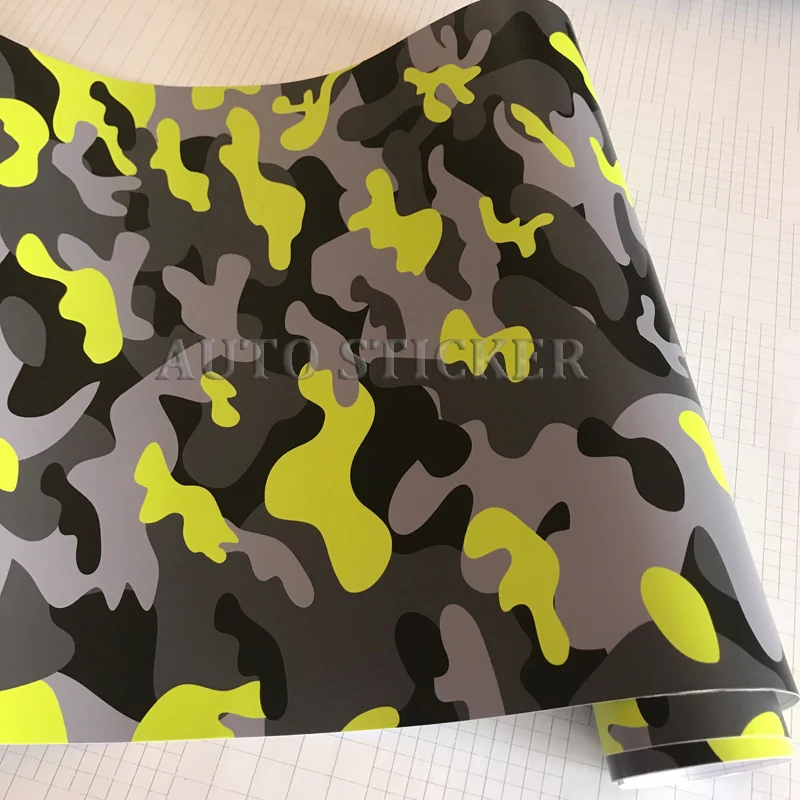 Yellow Black gray camo car vinyl wraps 3