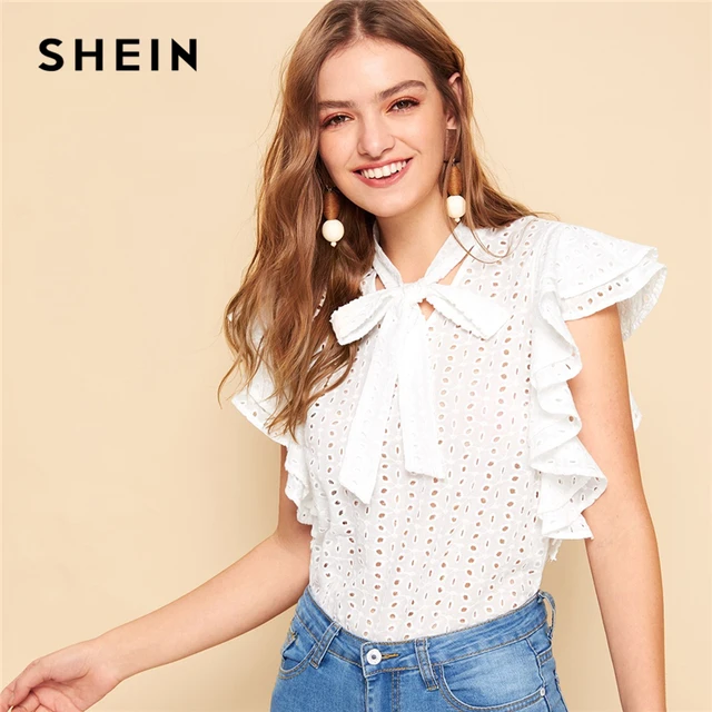 SHEIN Plus Tie Back Lace Yoke Top