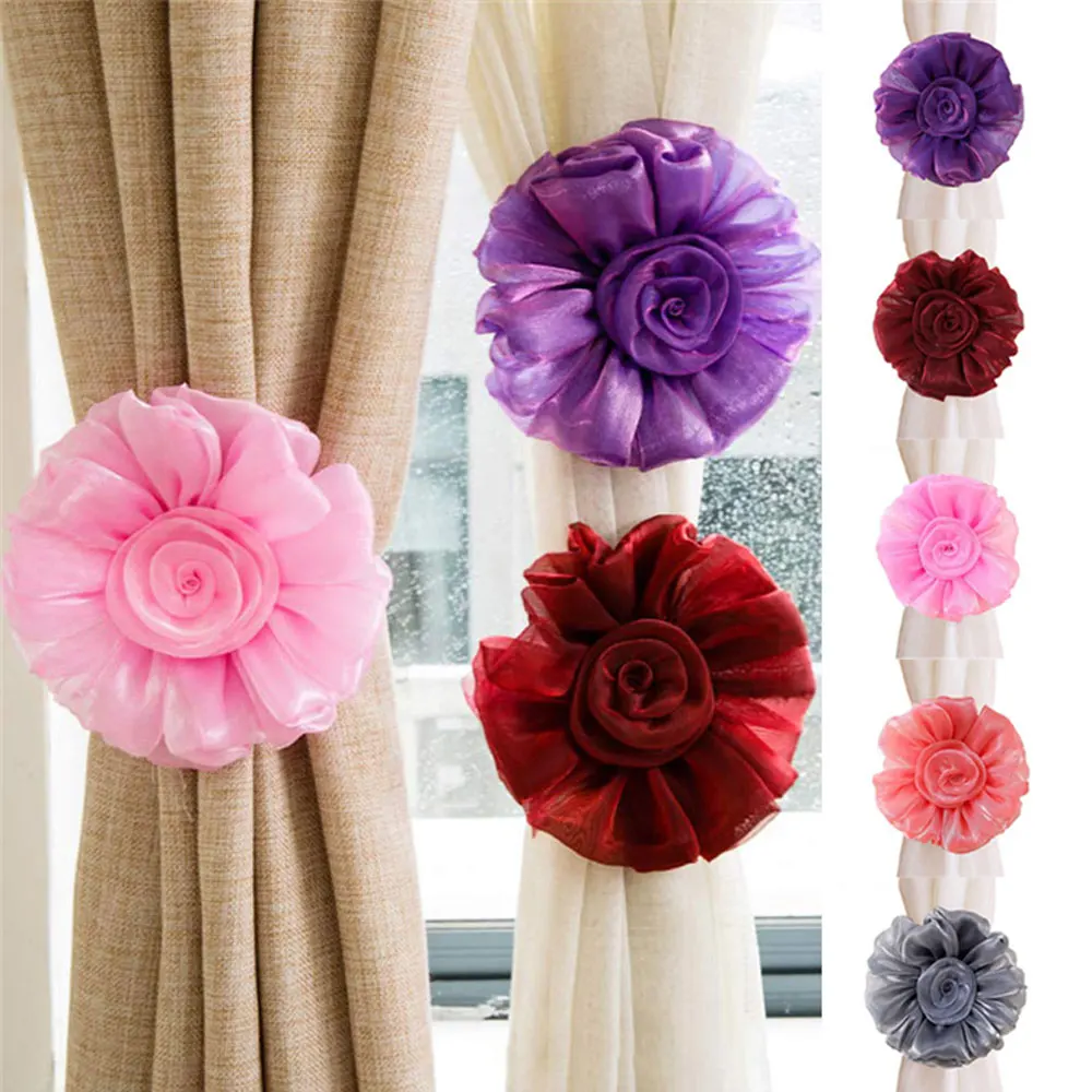 Clip-On Rose Flower Tie Backs Holdbacks For Voile & Net Curtain Panels S 