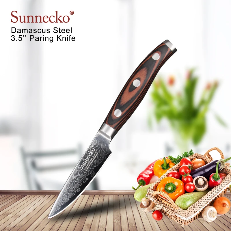 

Sunnecko 3.5" inch Paring Kitchen Chef Knife Japanese Damascus Steel Pakka Wood Handle Professional Cutting Tools 59-60HRC Blade