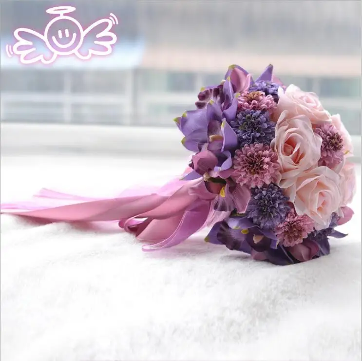 Свадебный букет невесты для невесты, подружки невесты, солнечный цветок фиолетового розового цвета, букет D391