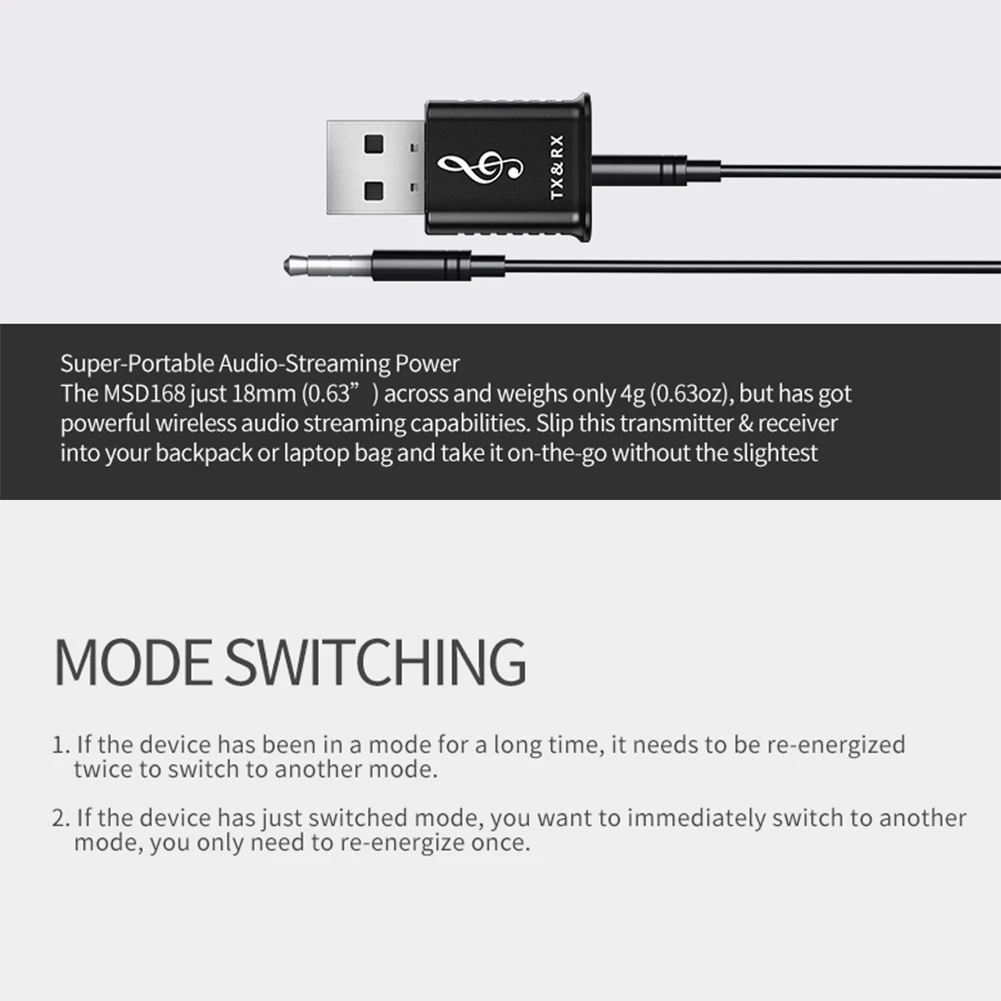 2 в 1 Bluetooth 5,0 передатчик приемник MSD168 BT аудио музыка беспроводной USB адаптер 3,5 мм 3,5 AUX разъем для ТВ ПК